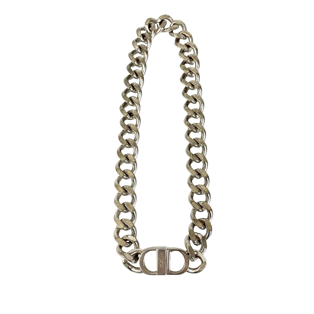 Pre-Loved Dior Silver Plated CD Logo Chain Link Necklace